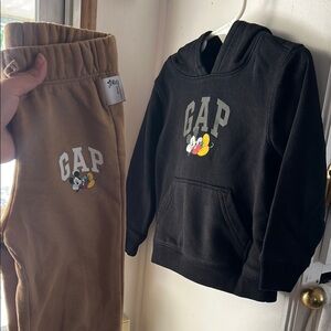 GAP Black Hoodie and Tan Pants Set with Mickey Design